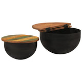 2 Piece Coffee Table Set Black Solid Wood Reclaimed 351753