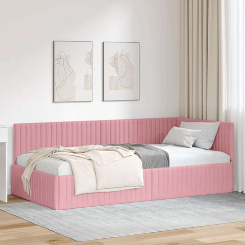 Corner Bed Frame with Headboard Pink 100 x 200 cm Velvet 42016279