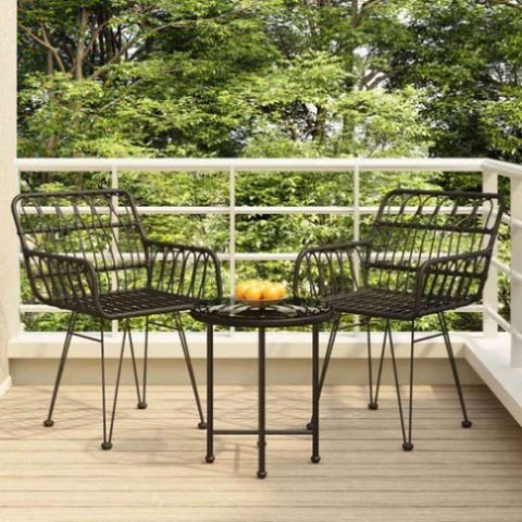 ZNTS 3 Piece Garden Dining Set Black Poly Rattan 3157830