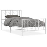 Metal Bed Frame without Mattress with Footboard White 100x190cm 374498