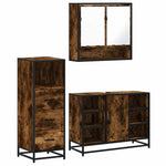 ZNTS 3 Piece Bathroom Furniture Set Smoked Oak Engineered Wood 3301062