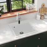 ZNTS Granite Kitchen Sink Single Basin White 144857