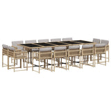 15 Piece Garden Dining Set with Cushions Mix Beige Poly Rattan 3211596