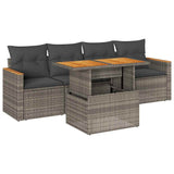 5 Piece Garden Sofa Set with Cushions Grey Poly Rattan Acacia 3327434