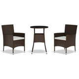 3 Piece Garden Bistro Set with Cushions Brown Poly Rattan 3187438