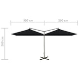 Double Garden Parasol with Steel Pole Black 600x300 cm 312560