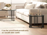 Round Coffee Tables Set of 2, Nesting Tables with Tempered Glass Top and Steel Frame, Black T3398P423876