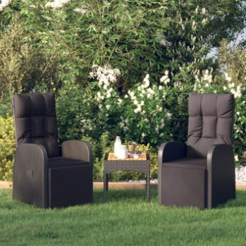 Reclining Garden Chairs with Cushions 2 pcs Black Poly Rattan 319547