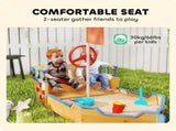 Kids Sand Pit, Children Pirate Ship Sandbox with Bench, Bottom Liner, Seat, Natural Wood Tone T3398P547939