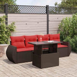 5 Piece Garden Sofa Set with Cushions Brown Poly Rattan Acacia 3326565