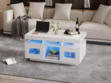 High Gloss Coffee Table with LED lights, USB PortsSockets, Centre Table with 2 doors, Sofa Side N605P368318W