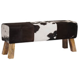 Bench 110 x 30 x 45 cm Real Leather Black and White 42042116