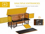 Rabbit Hutch Outdoor Guinea Pig Hutch Bunny Cage Metal Frame with No-Leak Tray Openable Roof Light T3398P347537