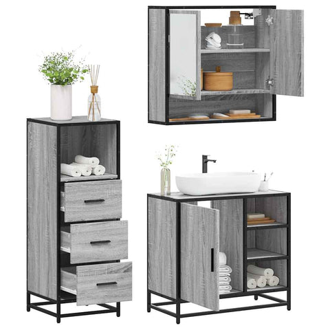 ZNTS 3 Piece Bathroom Furniture Set Grey Sonoma Engineered Wood 3301058