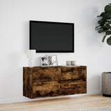 TV Wall Cabinet with LED Lights Smoked Oak 100x31x45 cm 852296
