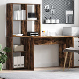 Desk with Shelf Smoked Oak 138.5 x 55 x 143 cm Engineered Wood 3337253