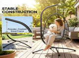 Hanging Egg Chair, Indoor Outdoor Swinging Hammock Chair with Stand, Foldable Basket, Side Pocket, T3398P549989