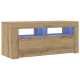 TV Cabinet with LED Lights Artisan Oak 90x35x40 cm Engineered Wood 856322