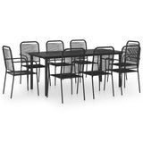Garden Dining Set Black Powder-coated steel, glass, cotton rope 3060212
