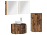 Bathroom Furniture Set 4 pcs Old Wood Engineered Wood and Glass 3407429
