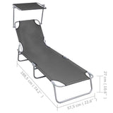 47772 Folding Sun Lounger with Canopy Grey Aluminium