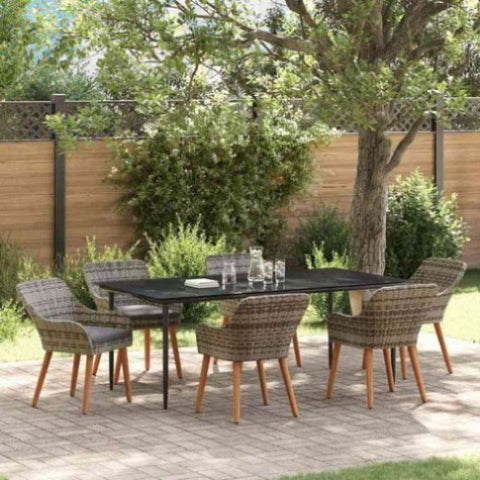 Garden Dining Set with Cushion 7 pcs Grey Poly Rattan 3261682