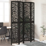 Room Divider 4 Panels Black Solid Wood Paulownia 358756
