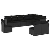 ZNTS 10 Piece Garden Sofa Set with Cushions Black Poly Rattan 3217795