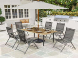 Garden Dining Table, 150 x 90 cm Rectangle Outdoor Table with 5 cm Parasol Hole, Slatted Tabletop T3398P328032