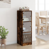 Highboard with Glass Doors Smoked Oak 35x37x109 cm 836389