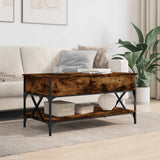 Coffee Table Smoked Oak 100x50x50 cm Engineered Wood and Metal 845358