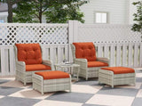 5 Pieces Rattan Bistro Set with Adjustable Back, Reclining Wicker Balcony Furniture with Cushions, T3398P320051