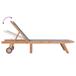 Folding Sun Lounger with Wheels Solid Teak and Textilene 44668
