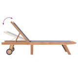 Folding Sun Lounger with Wheels Solid Teak and Textilene 44668