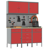 Work Cabinet with Drawer 8 pcs Red Engineered Wood and Steel 3321441