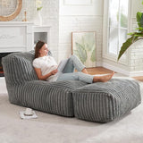 Modular Bean Bag Lounge Sofa with Ottoman,Plush Corduroy Fabric, Ergonomic Body Support, Removable T5592P445274