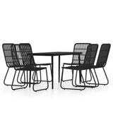 Dining Set Black Powder-coated steel, PE rattan, glass Medium 3099182