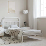 Bed Frame White Powder-Coated Steel Single Bed Frame 352621