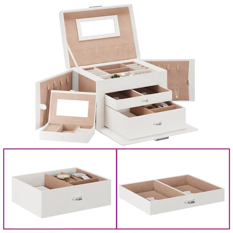 ZNTS Jewellery Box 3-Layer with Mirror Lockable White 26x18x17.5 cm 4103558