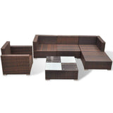 6 Piece Garden Lounge Set with Cushions Poly Rattan Brown 42742