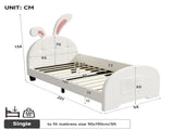 3ft Single Rabbit-Shaped Upholstered Bed Frame, Bunny Ear Headboard & Footboard Storage Pocket, Soft N652P412013W