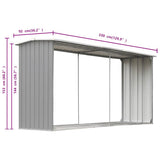 Garden Log Storage Shed Galvanised Steel 330x92x153 cm Grey 44860
