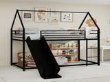 Stylish Metal Frame Loft Bed with Fun Slide & Safety Rails Space-Saving Design with Playful House W3987P506377