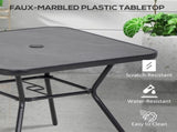 Square Outdoor Table, Patio Bistro Coffee Table with Faux-marbled Top and 42mm Umbrella Hole for T3398P322144