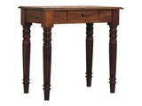 Solid Wood Chestnut Turned Leg Writing Desk, 1 Drawer, Dark Brown B2743P403471