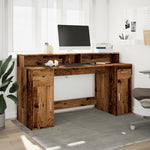 Desk with LED Lights Old Wood 160x55x91 cm Engineered Wood 3309436