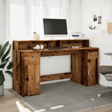 Desk with LED Lights Old Wood 160x55x91 cm Engineered Wood 3309436