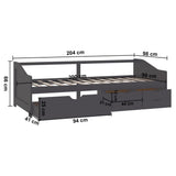 3-Seater Day Bed without Mattress Grey Solid Pinewood 90x200cm 322173