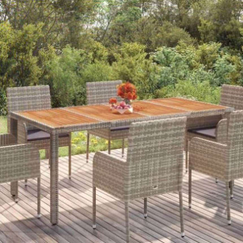 Garden Table with Wooden Top Grey 190x90x75 cm Poly Rattan 319906