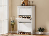 Shoe Cabinet with 3 Flip Drawers, Farmhouse Narrow Shoe Storage Cabinet with Adjustable Shelves, T3398P552568